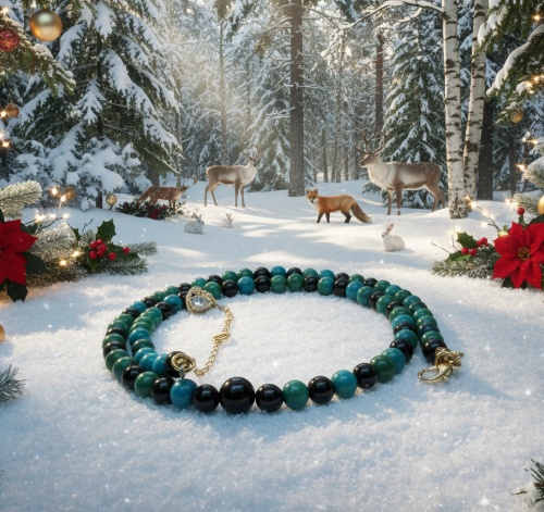 Stunning Black Onyx and Chrysocolla beads Necklace