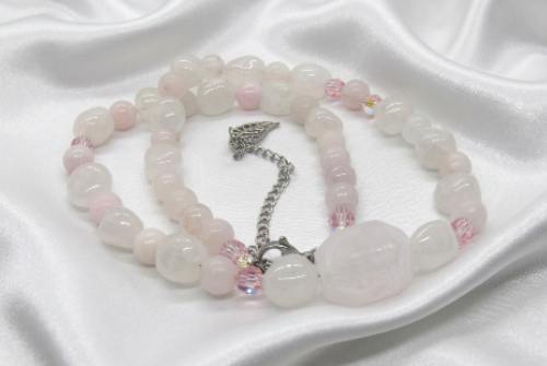 Stunning Rose Pink Quartz and Crystals, Semi-precious Beaded Necklace handcrafted by Artistry Jewelry