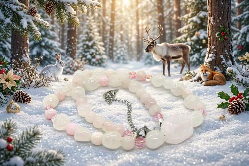 Stunning Rose Pink Quartz and Crystals, Semi-precious Beaded Necklace handcrafted by Artistry Jewelry