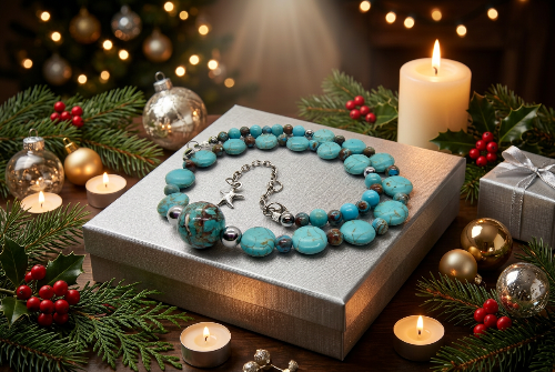 Lovely Crazy Lace Agate & Magnesite, Turquoise, Brown, Semi-precious, Beaded Necklace handcrafted by Artistry Jewelry