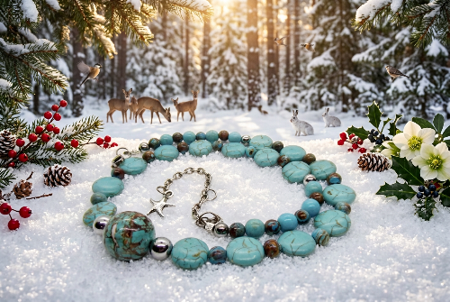 Lovely Crazy Lace Agate & Magnesite, Turquoise, Brown, Semi-precious, Beaded Necklace handcrafted by Artistry Jewelry
