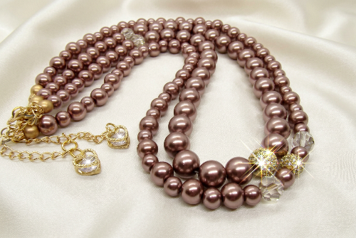 Stunning Crystal, Pearl, and Druk Two-Strand Beaded Necklace