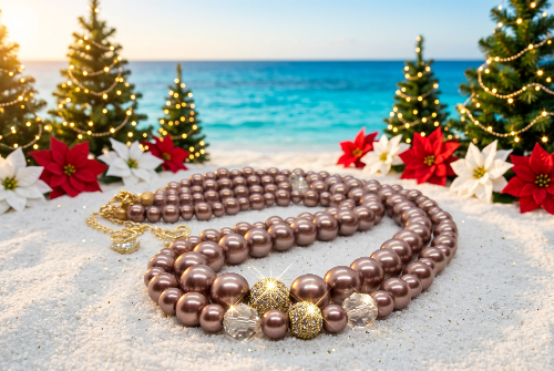 Stunning Crystal, Pearl, and Druk Two-Strand Beaded Necklace