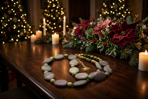 Alluring Mocha & Mint Jasper, Unakite and Hematite Beaded Necklace by Artistry Jewelry