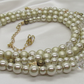 Radiant Crystal and Beige Matt Beads, Two-strand Beaded Necklace