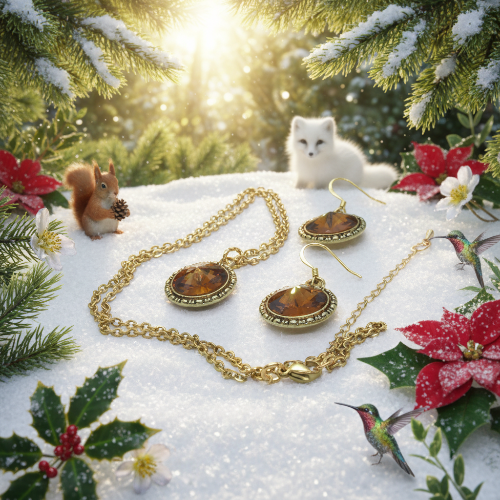 Attractive Smokey Brown and Gold Chain Necklace Set