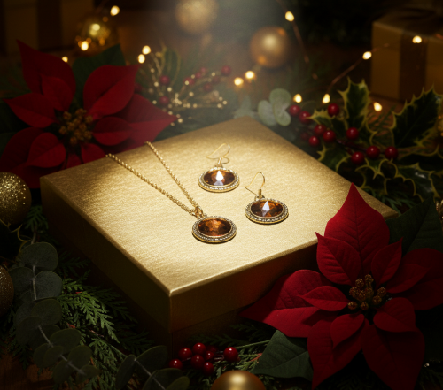 Attractive Smokey Brown and Gold Chain Necklace Set