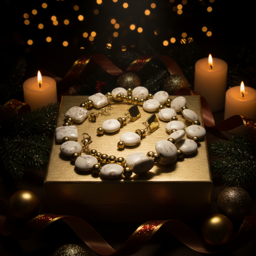 Enticing White Magnesite and Gold Beaded Necklace Set