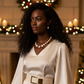 Enticing White Magnesite and Gold Beaded Necklace Set