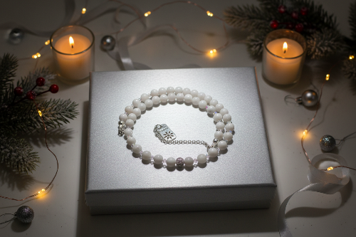 Dazzling White Moonstone and Crystal Necklace-174A