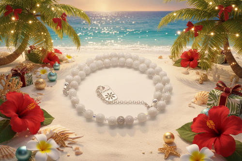 Necklace with Christmas ocean and palm background