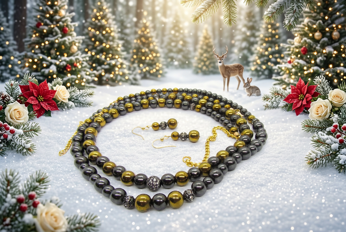 Snowy Christmas forest jewelry scene