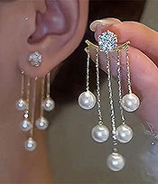 Lovely Crystal and Pearl Hanging Ear Jackets