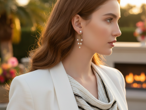 Lovely Crystal and Pearl Hanging Ear Jackets