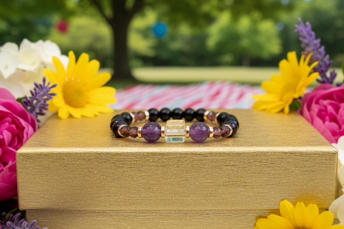 Amethyst and Black Garnet Yoga Bracelet