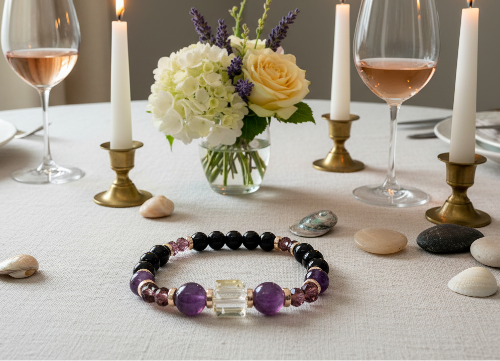 Amethyst and Black Garnet Yoga Bracelet