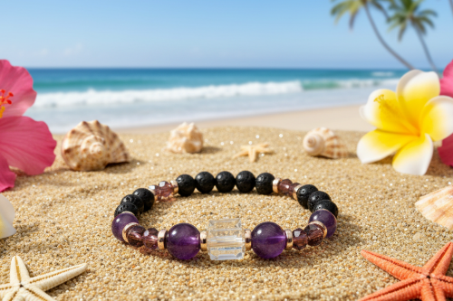 Amethyst and Black Garnet Yoga Bracelet