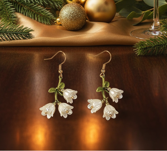 Precious White Flower Dangle Earrings