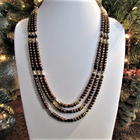 Stunning Golden Cocoa Matinee  Necklace Set