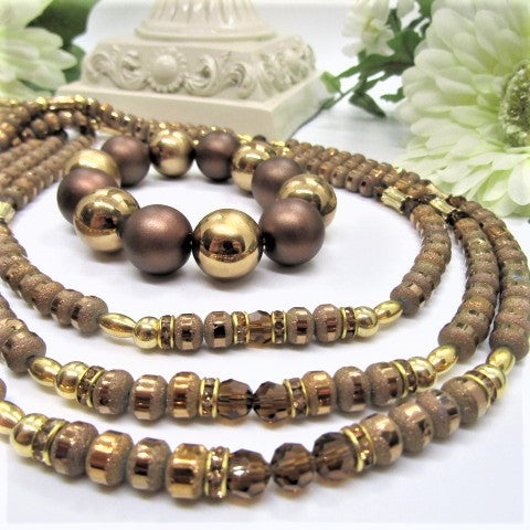 Stunning Golden Cocoa Matinee  Necklace Set